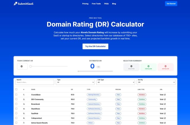 SubmitSaaS Domain Rating Calculator Image of SubmitSaaS Domain Rating Calculator
