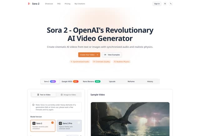 Sora 2 - Cinematic AI Video Generator with Audio Image of Sora 2 - Cinematic AI Video Generator with Audio