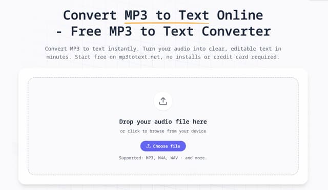 Simple MP3 to Text Online Tool Image of Simple MP3 to Text Online Tool