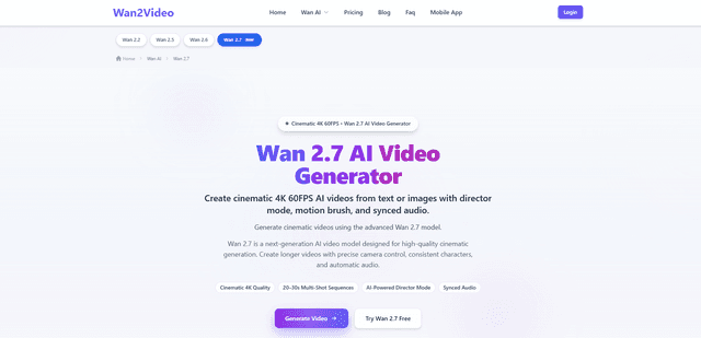 Wan 2.7 AI Video Generator Image of Wan 2.7 AI Video Generator