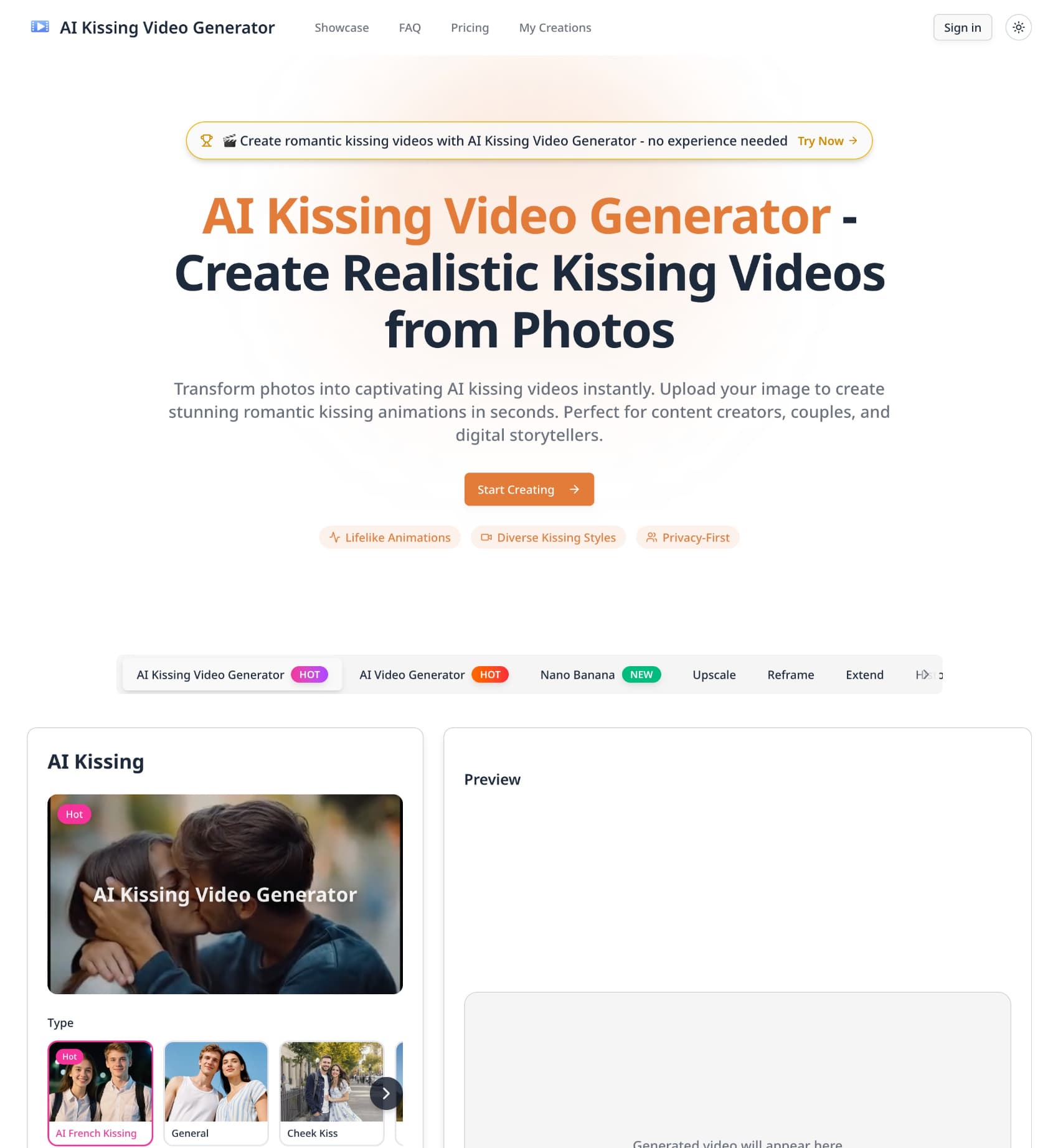 Image for AI Kissing Video Generator - Create Realistic Kissing Videos
