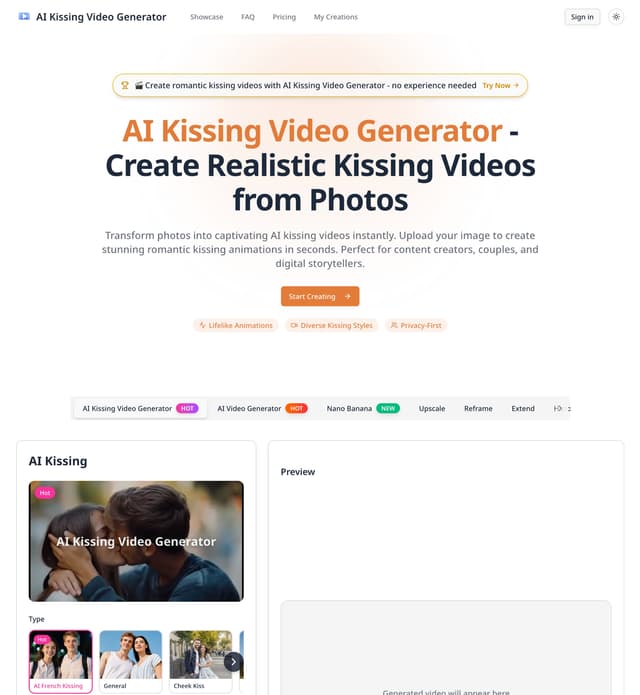 AI Kissing Video Generator - Create Realistic Kissing Videos Image of AI Kissing Video Generator - Create Realistic Kissing Videos