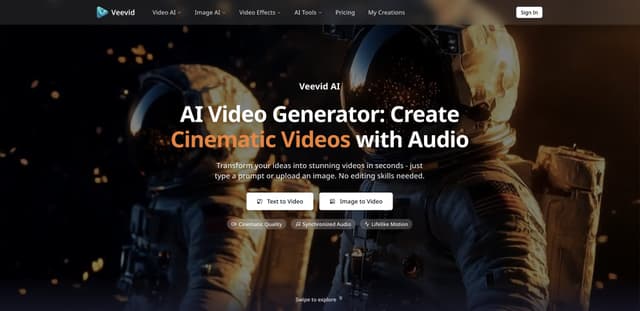 Veevid AI - AI Video Generator with Sound Effects Image of Veevid AI - AI Video Generator with Sound Effects