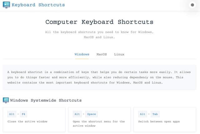 Online Keyboard Shortcuts Image of Online Keyboard Shortcuts